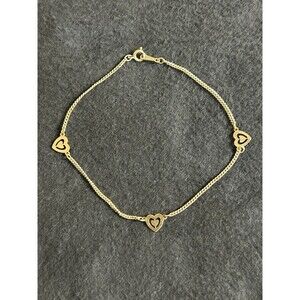 Vintage Avon " Sweet Romance " Dainty Anklet / Bracelet 9" Gold Tone Hearts J248